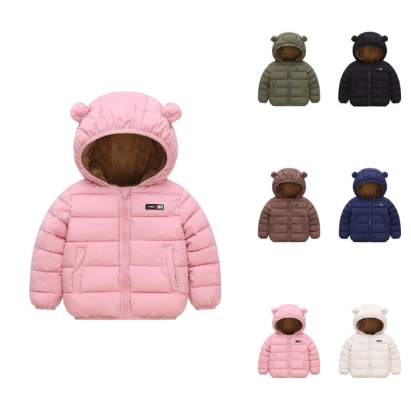 Warm Boys Down Jacket, Toddler Puffer Coat with Lined Hood and Bear Ears, Lined for Winter Outdoor Play, Sizes 6M-5T