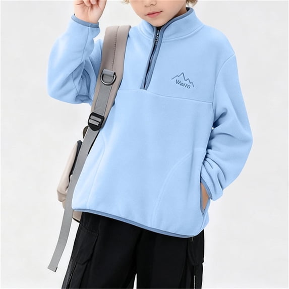 Warm Boys Girls Stand Collar Half Zip Sweatshirt Long Sleeve with Pocket Fleece Lined Pullover Top Casual Loose Fit Soft Outdoor