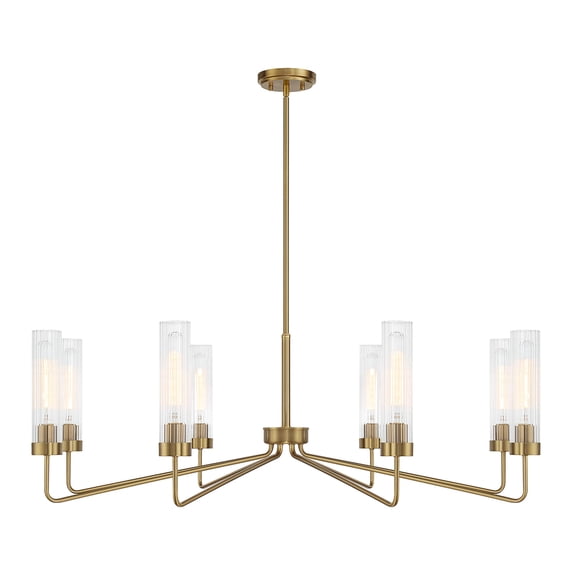 Warm Brass Eight Light Chandelier from the Baker Collection