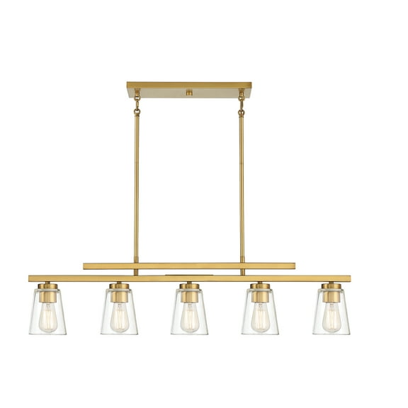 Warm Brass Five Light Linear Chandelier from the Calhoun Collection