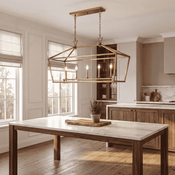 Warm Brass Five Light Linear Chandelier from the Townsend Collection
