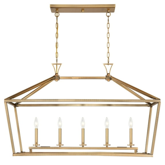 Warm Brass Five Light Linear Chandelier from the Townsend Collection