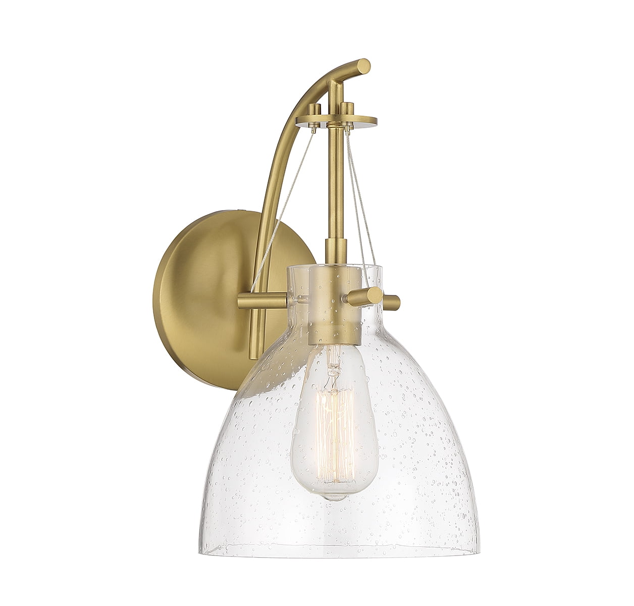 Warm Brass and Clear Seeded Glass 1-Light Wall Sconce