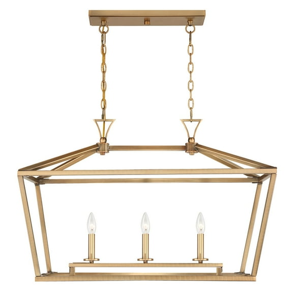 Warm Brass Three Light Linear Chandelier from the Townsend Collection