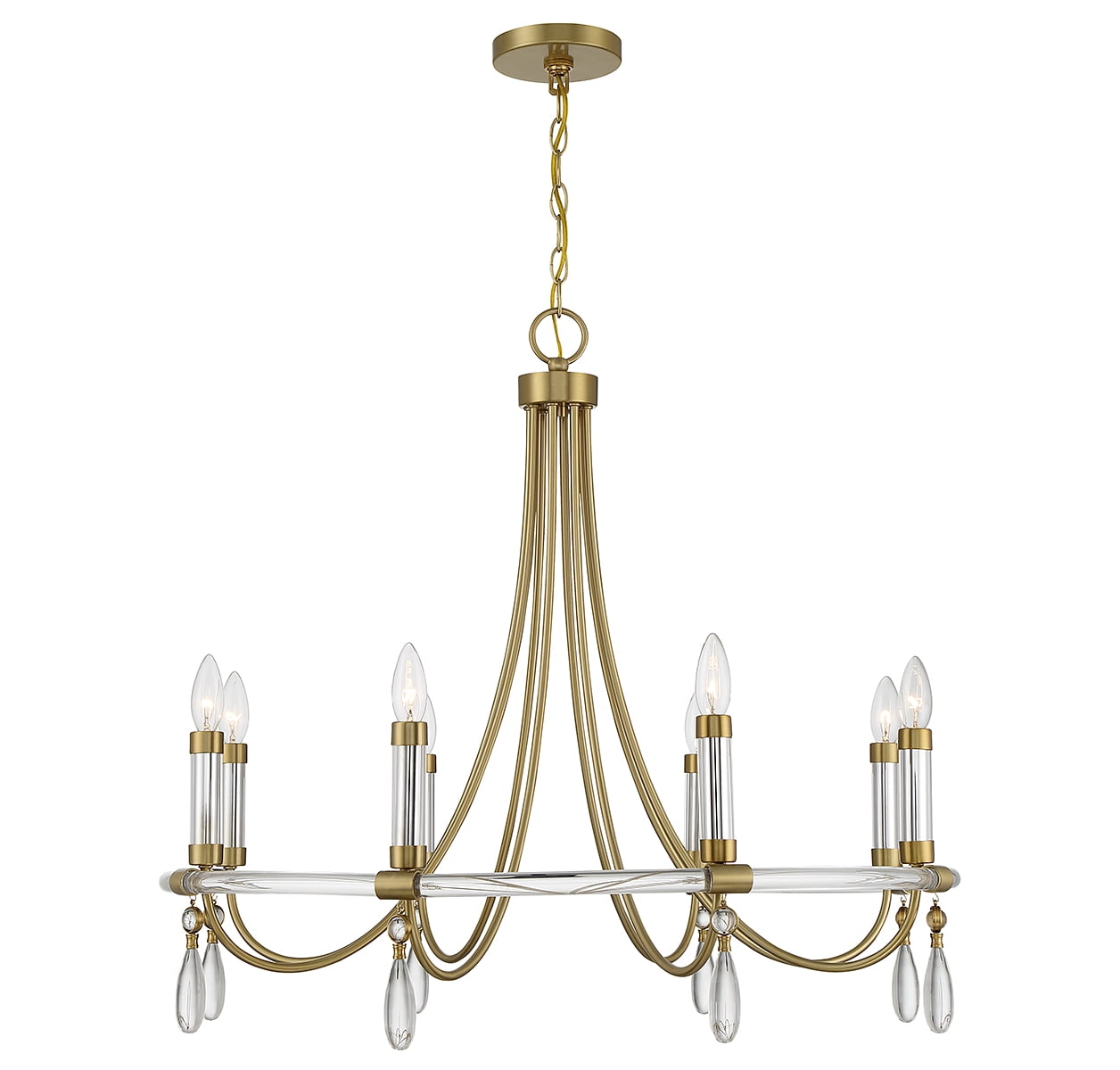 Warm Brass and Chrome 8-Light Crystal Chandelier