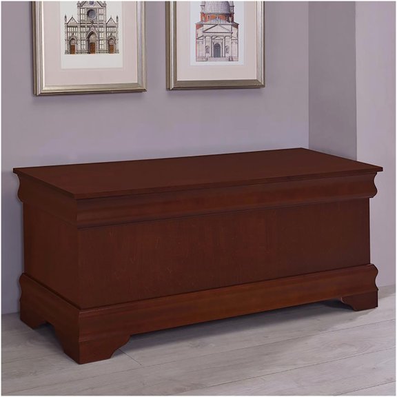 Warm Brown Cedar Lined Chest, Traditional Wood Storage Trunk for Blankets, Quilts & Linens