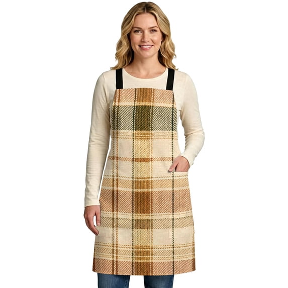 Warm Brown Checked Apron for Women Men, Fall Farmhouse Buffalo Plaid ...