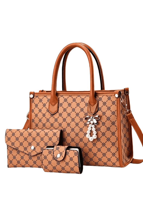 Fashionable women's brown checkered crossbody bag, handbag, adjustable shoulder strap.