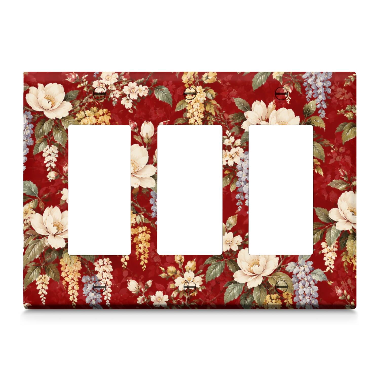 Warm Brown, Rose Red and Coral Orange Decorative Art 3-Gang Decorator ...