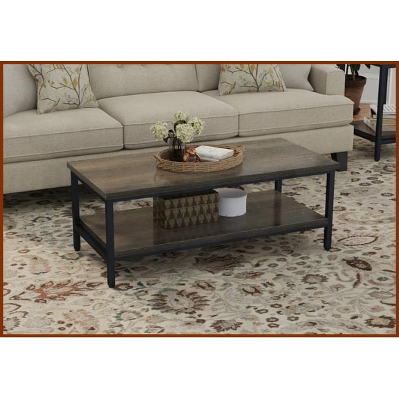 Warm Brown Transitional Coffee Table for Living Room, Easy to Assemble & Clean