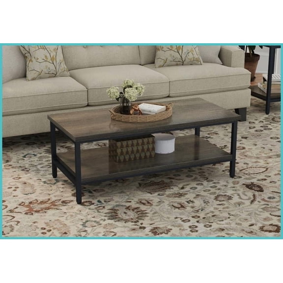 Warm Brown Transitional Living Room Coffee Table, Easy 5-Minute Assembly & Easy-Clean Surface