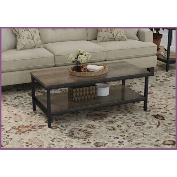 Warm Brown Transitional Living Room Coffee Table, Easy Assembly & Easy to Clean