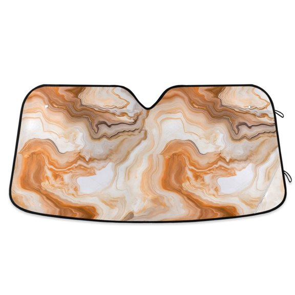 Warm Brown and White Marble Car Windshield Sun Shade Foldable Car Front Window Visor Heat and UV Protection 55x27.6