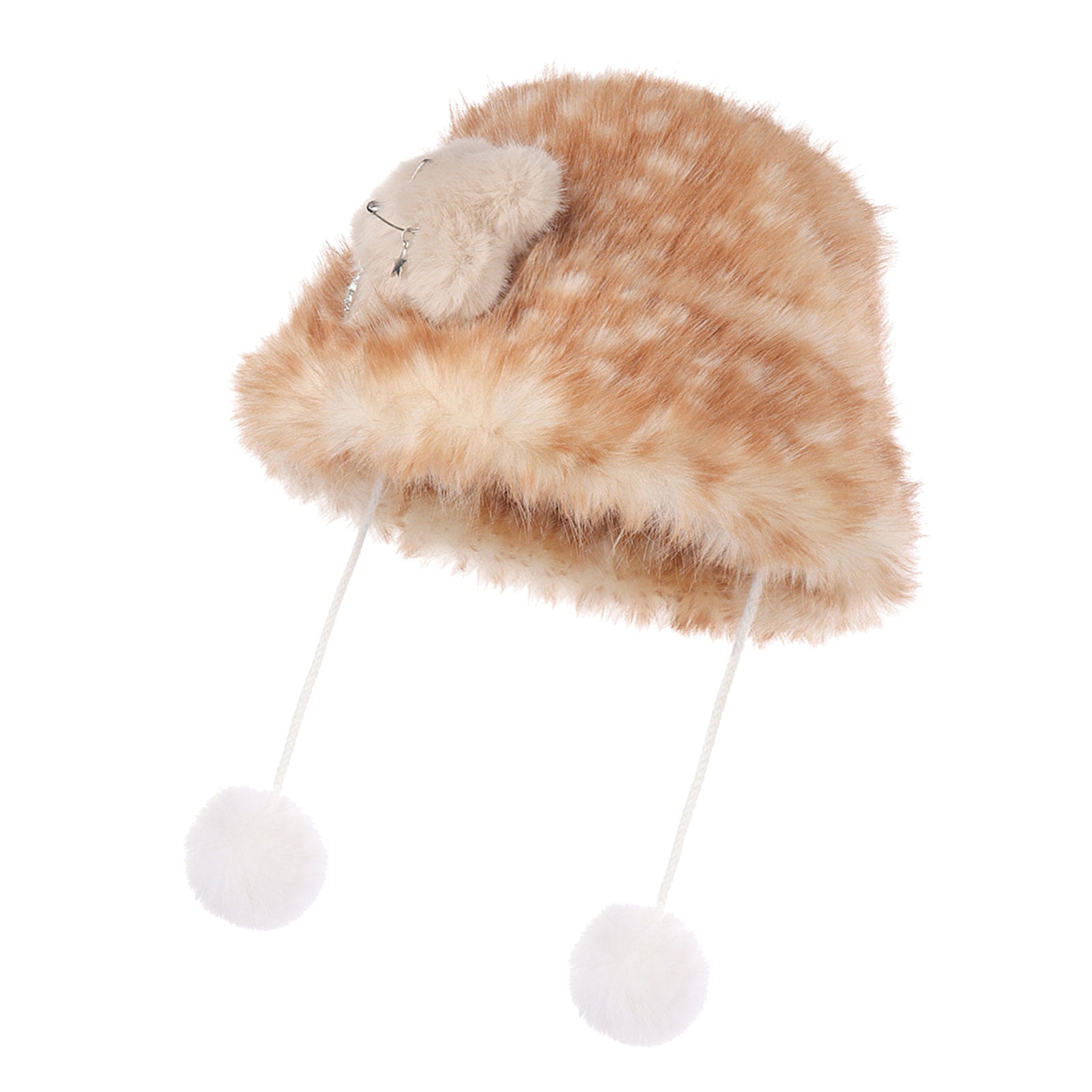 Shell Structres Warm Bucket Hat with Adjustable Drawstring, Faux Furs Outer Shell ...