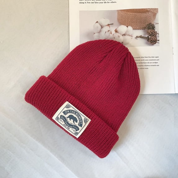 Warm Casual Street wear Crochet Matching Solid Colors Knitting Beanie Women Skullies Hat Fashion Design Korean Style Hat RED