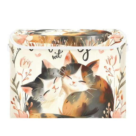 Warm Cat Paint Large Storage Bins with Linen Collapsible Lid Storage Box 16.7 x 12.6 x 11.8in