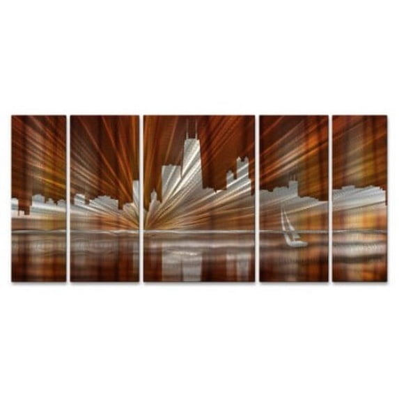 All My Walls Chicago Skyline by Ash Carl 5 Piece Graphic Art Plaque Set