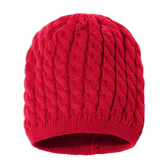 Warm Chunky Soft Stretch Winter Slouchy Cable Knit Beanie Hats, Red