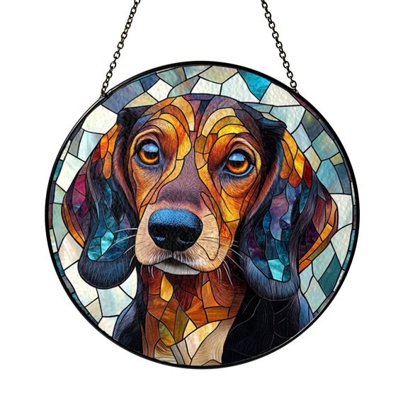 Warm Color Cocker Spaniel Stained Glass Panel, Classic Dog Inspired Window Decor