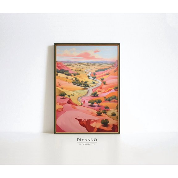 Warm Colours Riverside Landscape Print Abstract Pastel Wall Art Contemporary Art Retro Wall Decor Dorm Room Decor
