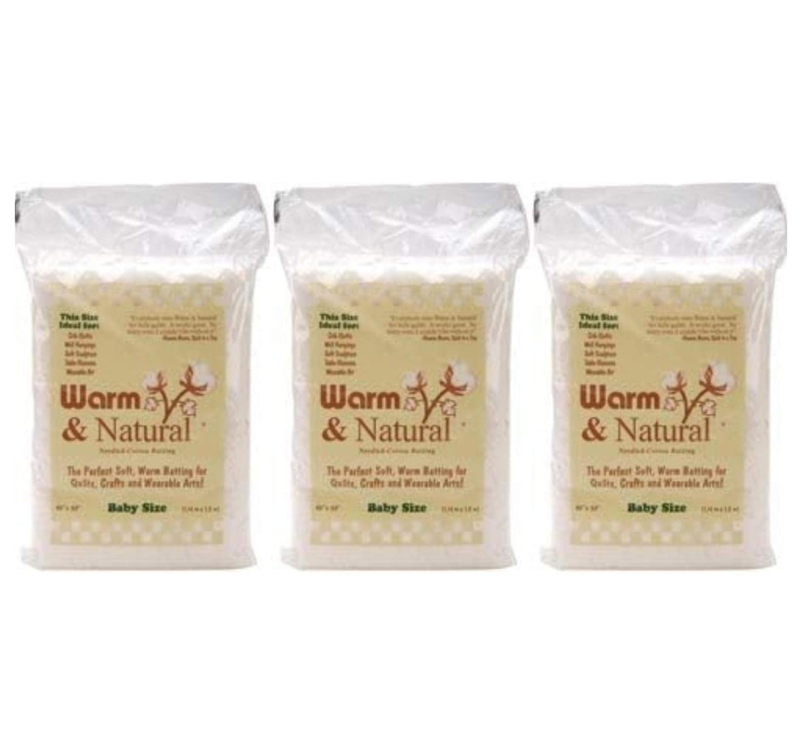Warm Company Warm Company Warm and Natural Cotton Batting Crib Size 45 inch x 60 inch 2322 (3-Pack)