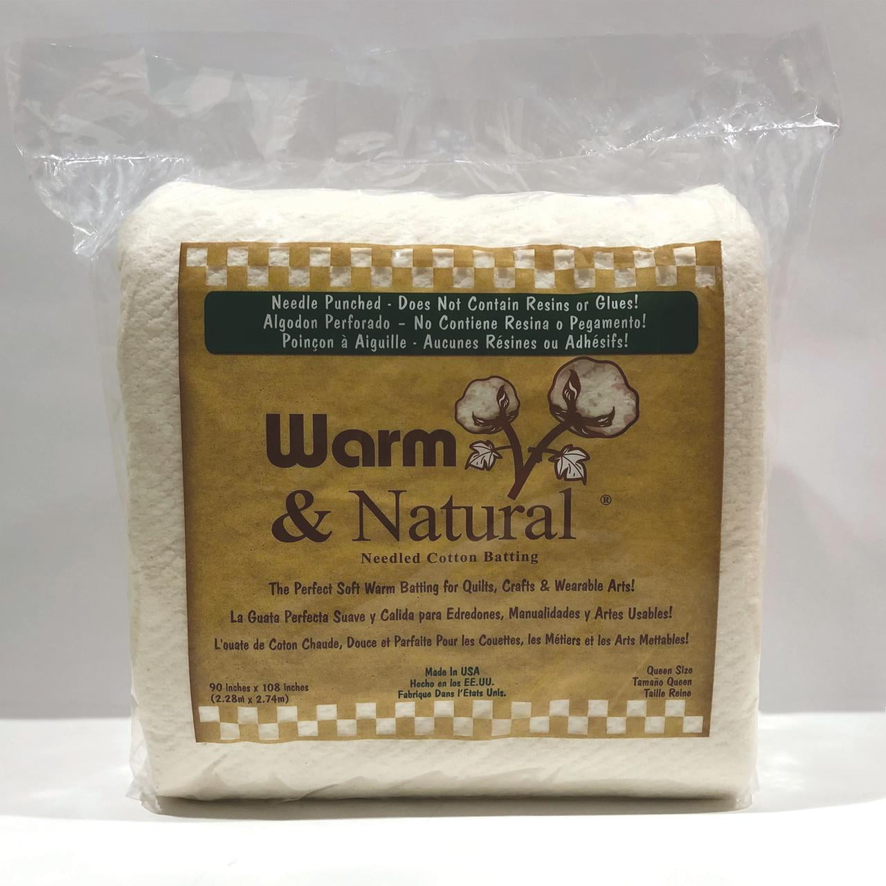 Warm Company Queen Size Warm & Natural Cotton Batting 90 x 108 1 Pack