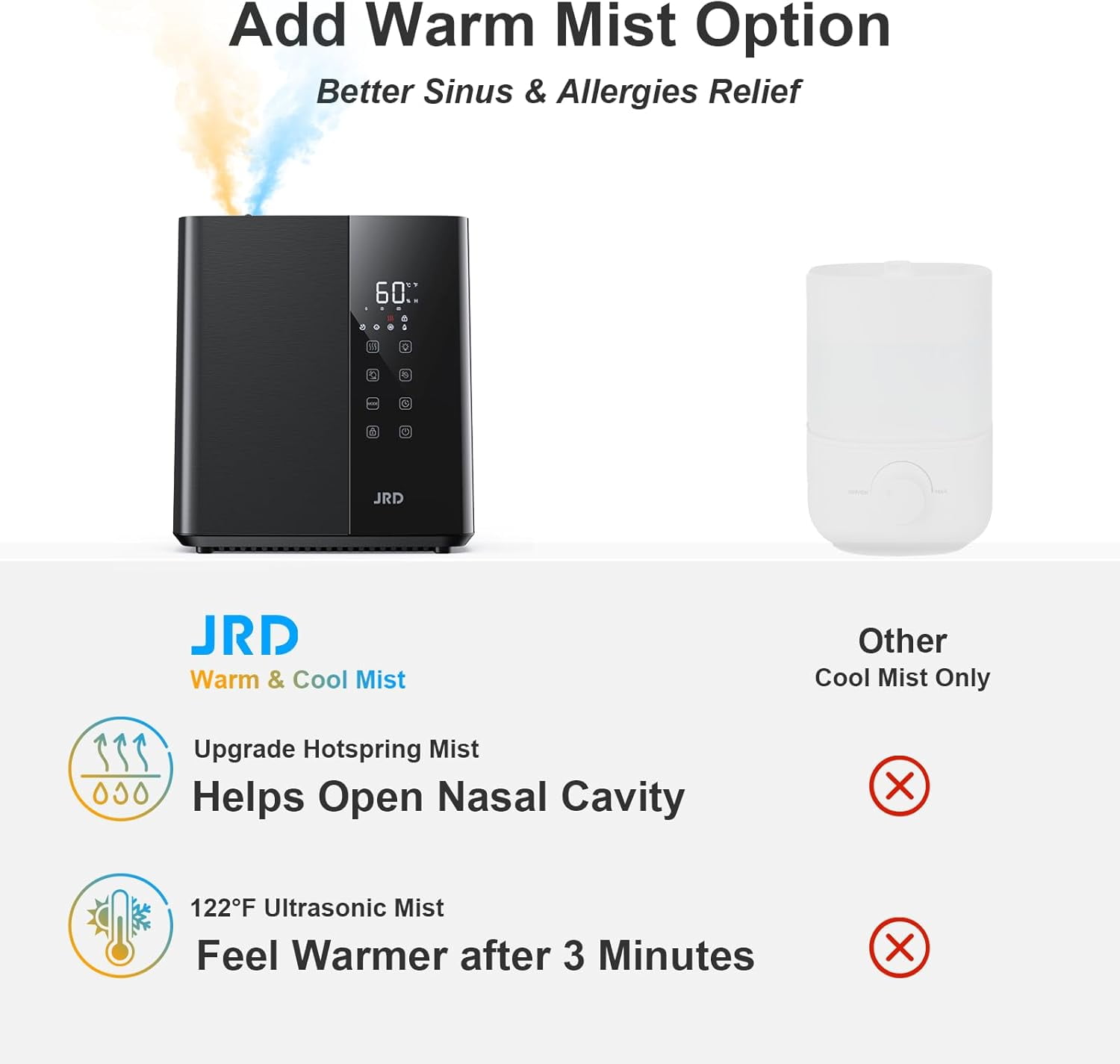 Warm & Cool Mist Humidifiers for Bedroom 5L, Quiet Ultrasonic Air Humidifier Fast Symptom Relief, 50H Runtime, 12H Timer, Oil Diffuser, 7 Color Light for Large Room, Office, Baby, Plants-Black