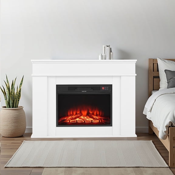 Warm & Cozy 43" Freestanding Electric Fireplace - 1500W Heater with Remote, Timer, Realistic Flame Effect, Overheat Protection, White Finish, Perfect for Living Room & Gifts