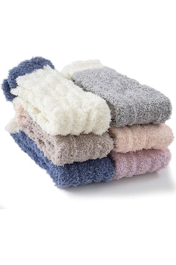 Warm & Cozy Gifts for Women, Stocking Stuufers, Fluffy Fuzzy Plush Sleeping Slipper Socks - Soft Warm Fabric 6 pairs