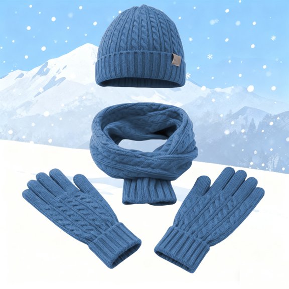 Warm Cozy Knitted Warmer Winter Scarf Hat And For Neck And Mittens Gentle Thermal Combo Winter Outdoor Accessory