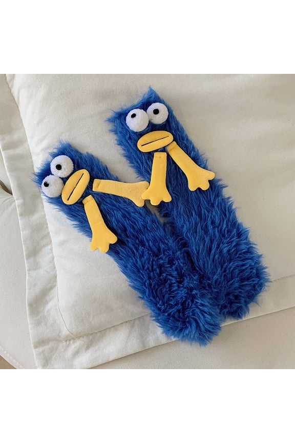 Warm Cozy Puffy Cartoon Socks Funny Fuzzy Socks Winter Soft Sleeping Socks Cartoon Plush Sock for Girls and Women Blue
