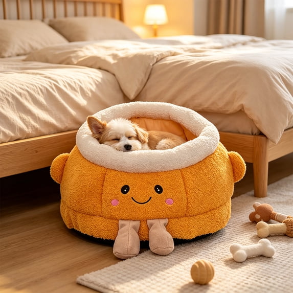 Warm Cozy Semi Enclosed Pet Bed Soft Plush All Season Sleeping House Washable Cushion for Cats Small Dogs Indoor Rest Privacy Lounge Crate Sofa(L)