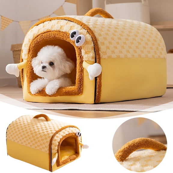 Warm Cozy Shaped Pet Bed For Small Cats And Dogs Under 11 Lbs With Soft Winter Cute Cartoon Design Handle Washable Indoor Sleeping Napper Ideal Cold Weather