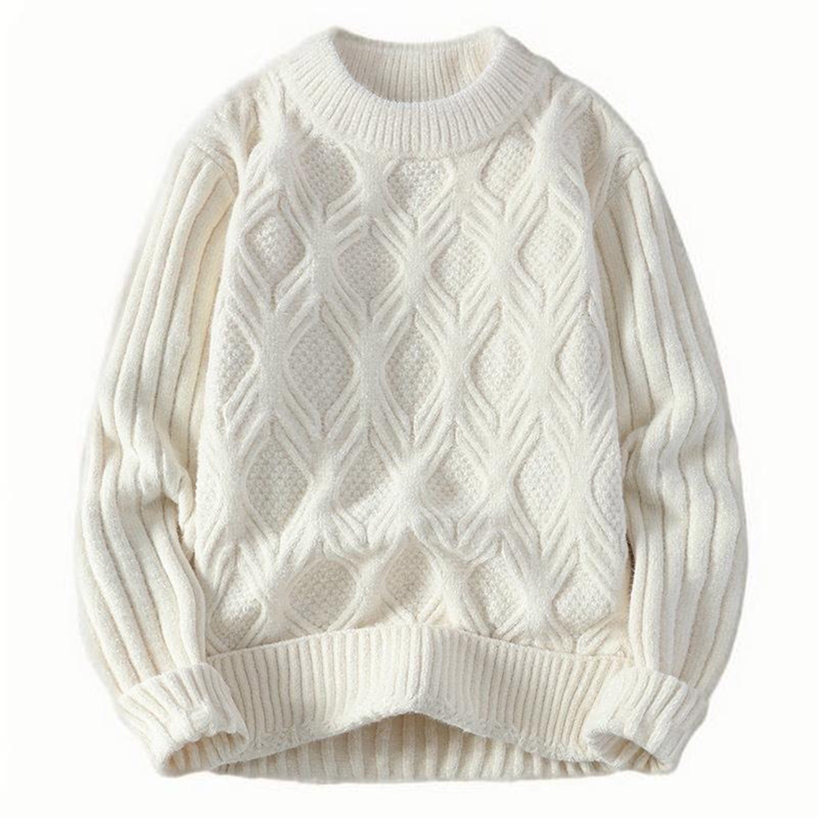 Sweaters Second Base Warm Crewneck Sweaters for Man Solid Jacquard Base Layer Tops Cozy Long ...
