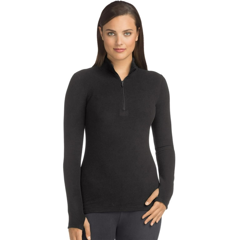 Warm Cuddly by Cuddl Duds Fleece Mock Zip Black Size XL Walmart