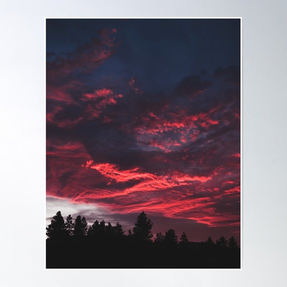 Warm Dark Summer Evening Sunset With Forest Poster Wall Art, Modern Wall Decor, 24x36 UNFRAMED