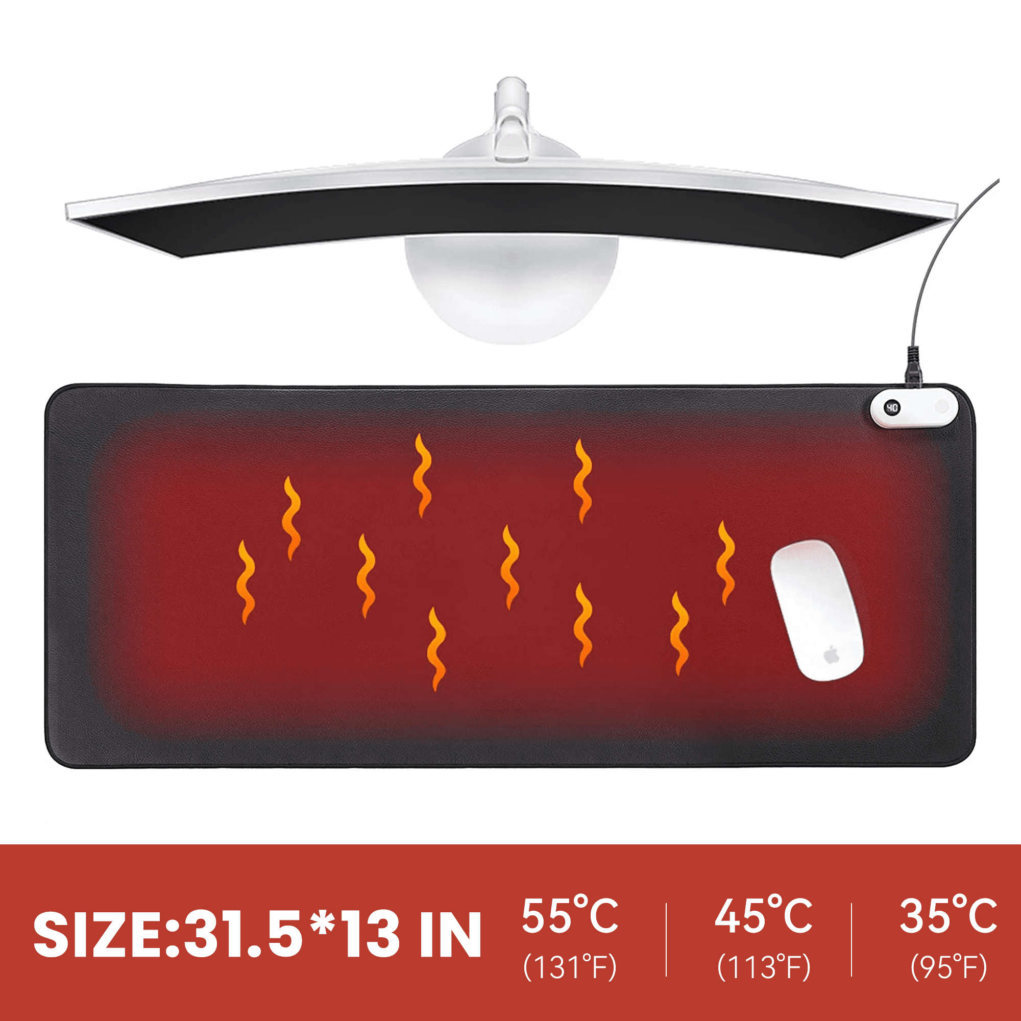 Heated Desk Pad Black - Heated Desk Mat - Warm Desk Pad - 3 Levels Heating & 4 Hours Auto Shut-Off, PU Leather Mouse Pad - 31.5 x 13 inch(Black)