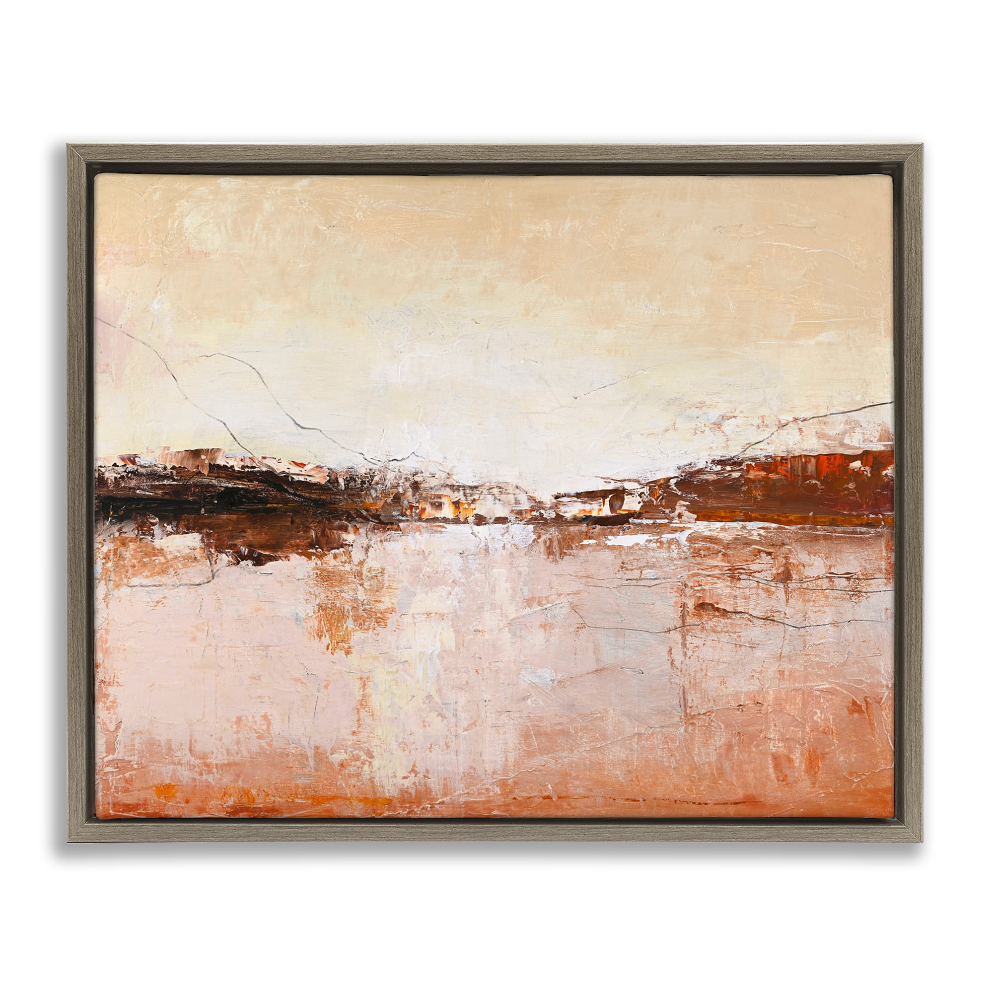 Warm Distressed Horizon Brown Framed Floater Canvas Wall Art, design by Design Fabrikken