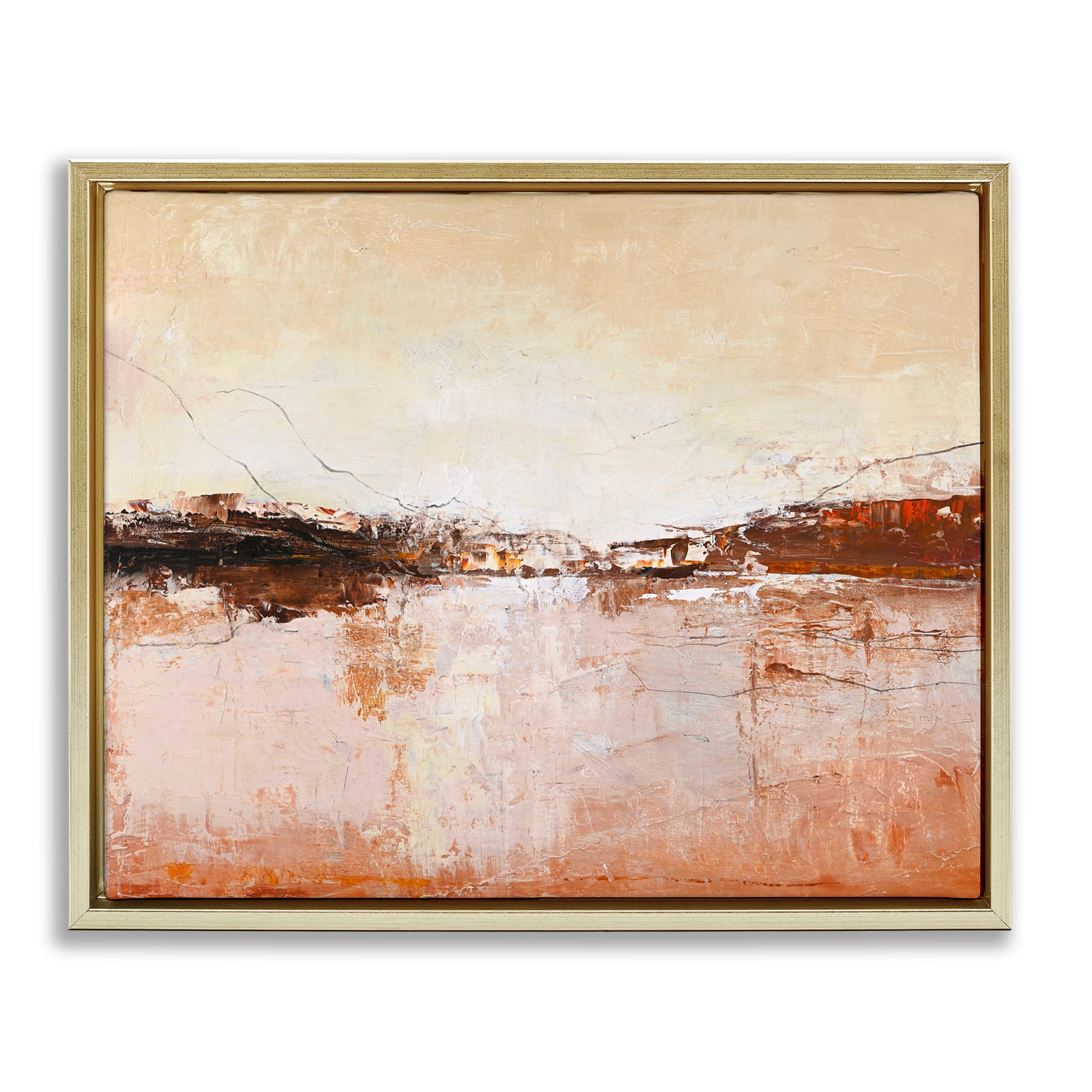 Warm Distressed Horizon Gold Framed Floater Canvas Wall Art, design by Design Fabrikken