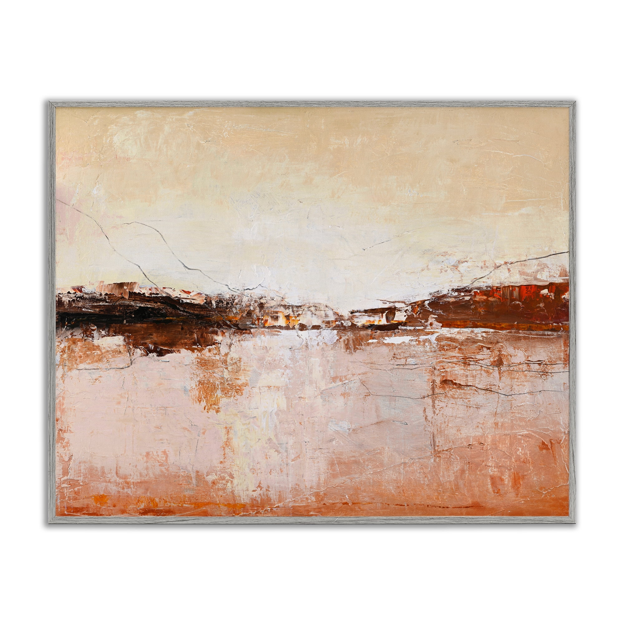 Warm Distressed Horizon Gray Framed Giclee Art, design by Design Fabrikken