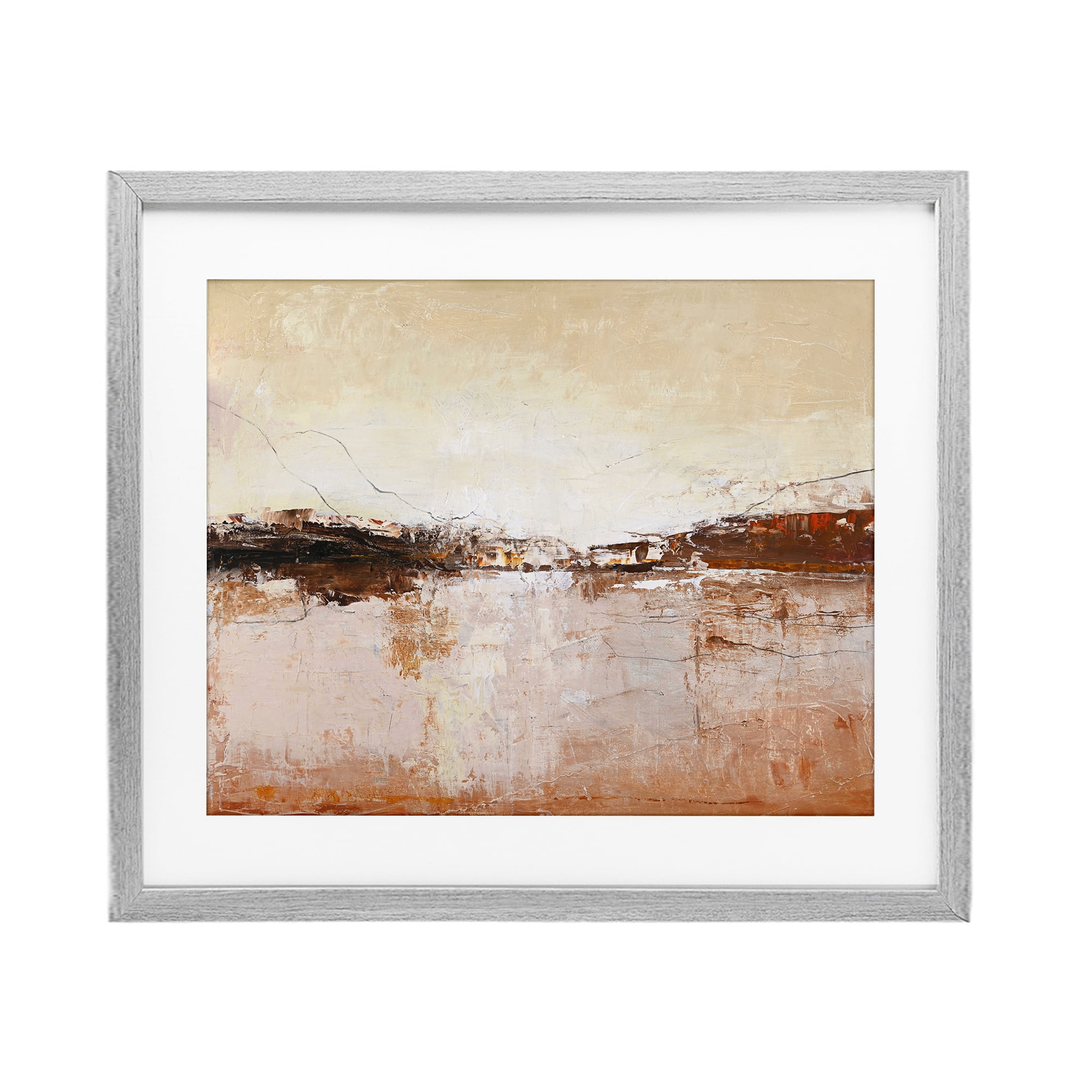 Warm Distressed Horizon Gray Framed Print Under Glass, design by Design Fabrikken