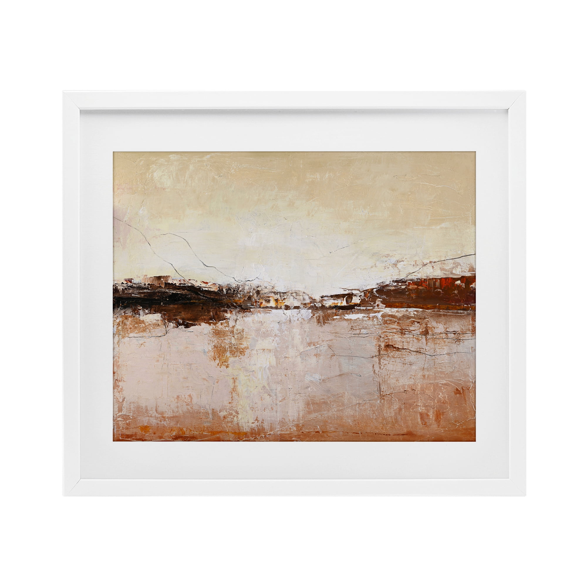 Warm Distressed Horizon White Framed Print Under Glass, design by Design Fabrikken