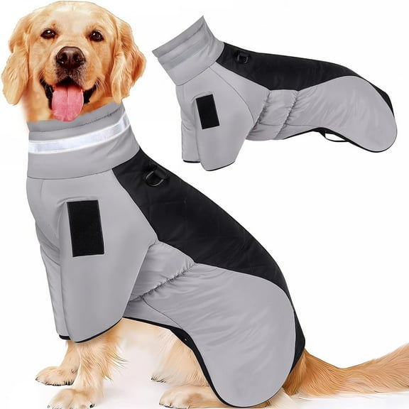 Warm Dog Coat Turtleneck Jacket ,Waterproof Protection Vest Premium for Medium and Large Dogs with Neck Reflective Stripes XL