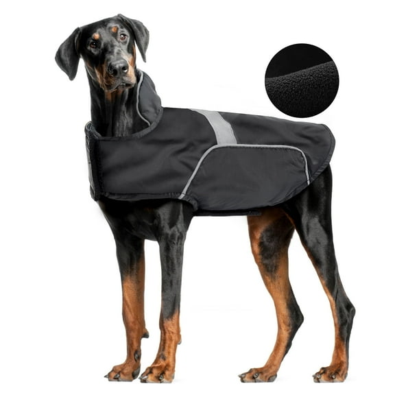 Warm Dog Coat, Waterproof Reflective Dog Winter Jacket, Velvet Inner Windproof for Small Medium Large Dogs, Black, L