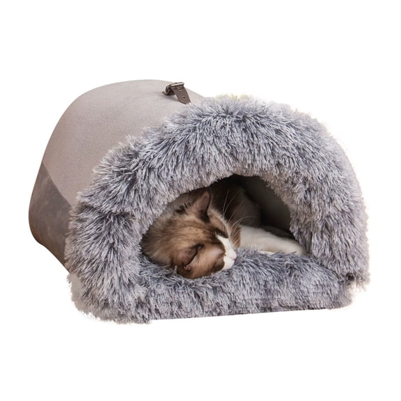 Warm Dog House Indoor for Small Dogs and Cats,Cozy Plush Cat Cave Bed with Portable Handle,Non- Bottom Foldable Travel-Friendly Pet Nest for Home,Car,Winter Use(17.7*12.59Inch)