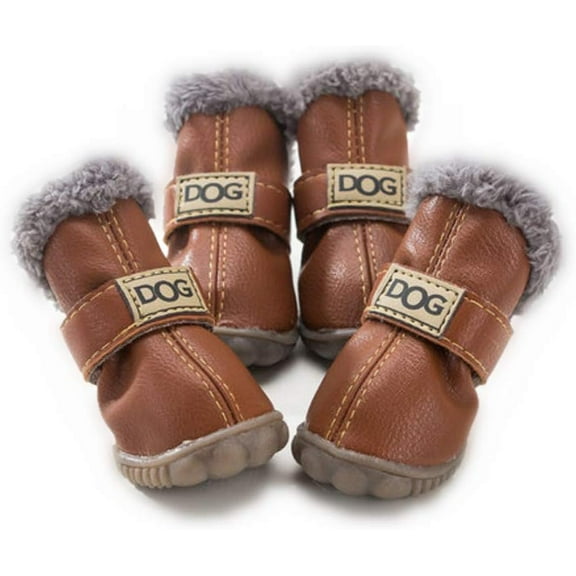 Warm Dog Snow Boots Waterproof PU Small Dog Boots Anti-Slip Pet Shoes Paw Protector for Winter 2 Styles #1-#5 (Solid Style - Brown, #4)