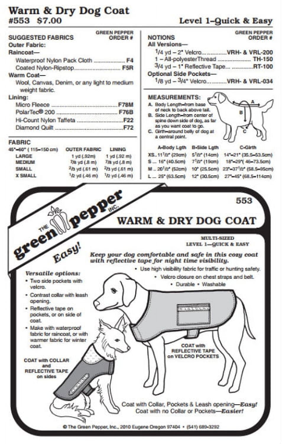 Warm & Dry Dog Coat Rain Gear #553 Sewing Pattern (Pattern Only ...