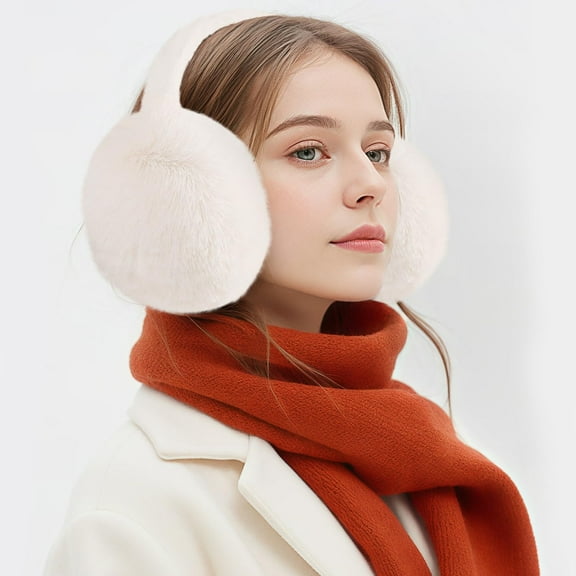 Warm Ear Muffs for Women Winter, Faux Fur Earmuffs Cute Foldable Fluffy Ear Warmers, Soft Warm Ear Covers for Women Men
