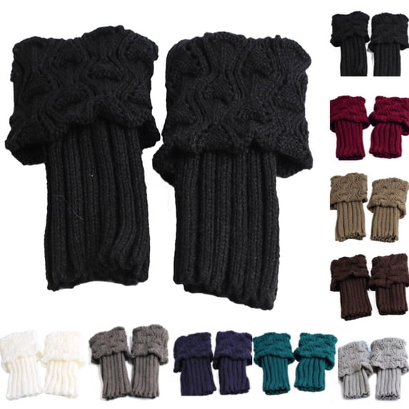 Warm Elastic Short Leg Warmer Cuffed Crochet Boot Cuffs Socks Knit Toppers for Women Black