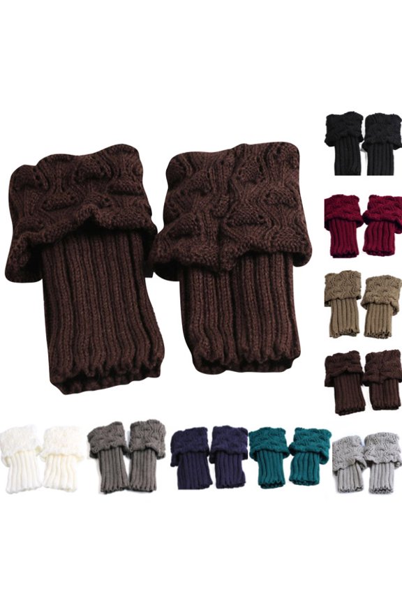 Warm Elastic Short Leg Warmer Cuffed Crochet Boot Cuffs Socks Knit Toppers for Women Coffee